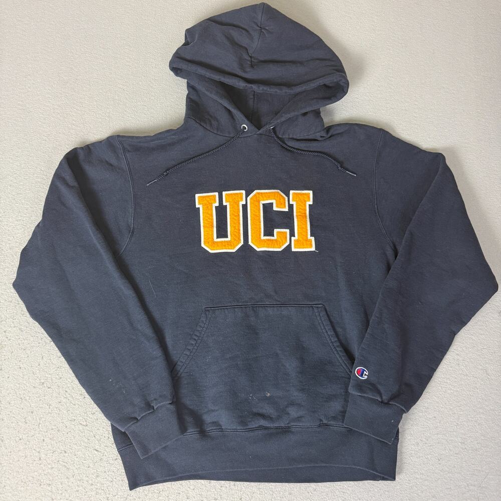 Champion UCI UC Irvine Hoodie Small Navy Blue Eco Fleece Spellout Pullover
